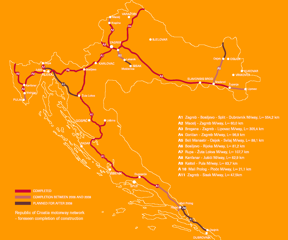 mapa Chorvátsko diaľnice