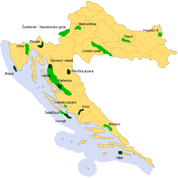 mapa Chorvátsko parky