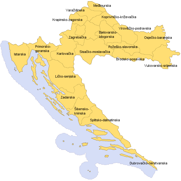 mapa Chorvátska regiony