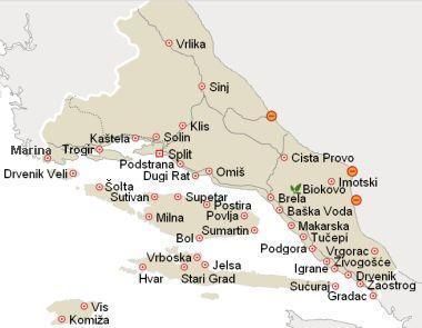 mapa južná Dalmácia
